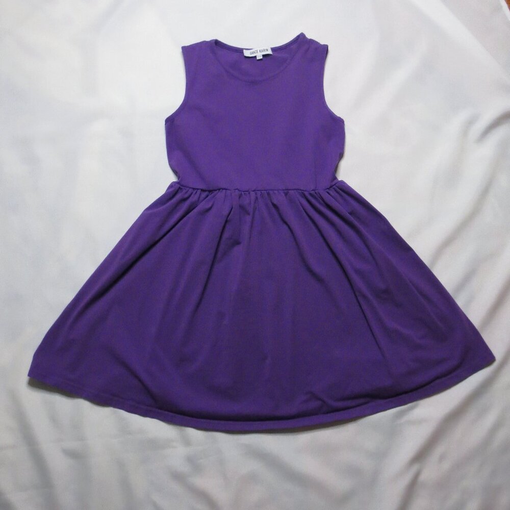 4/$14 GRACE KARIN girls DRESS purple SLEEVELESS twirl skirt COMFY SIZE 11/12